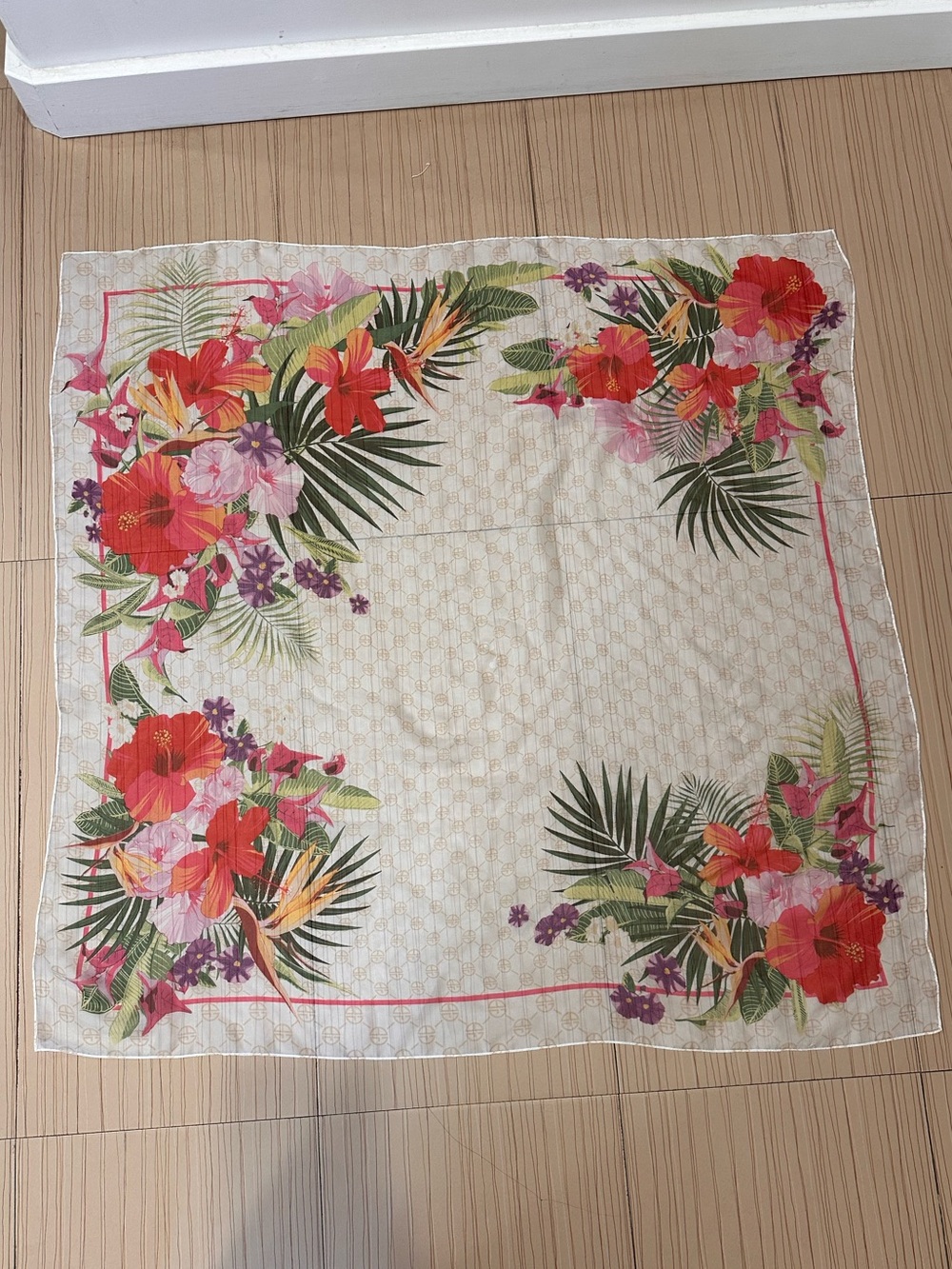 Gianni Bini Lightweight Sheer Floral Accent Square Scarf 35x35”